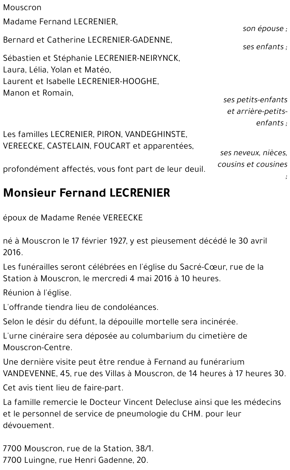 Fernand LECRENIER