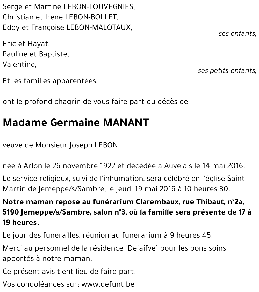 Germaine MANANT