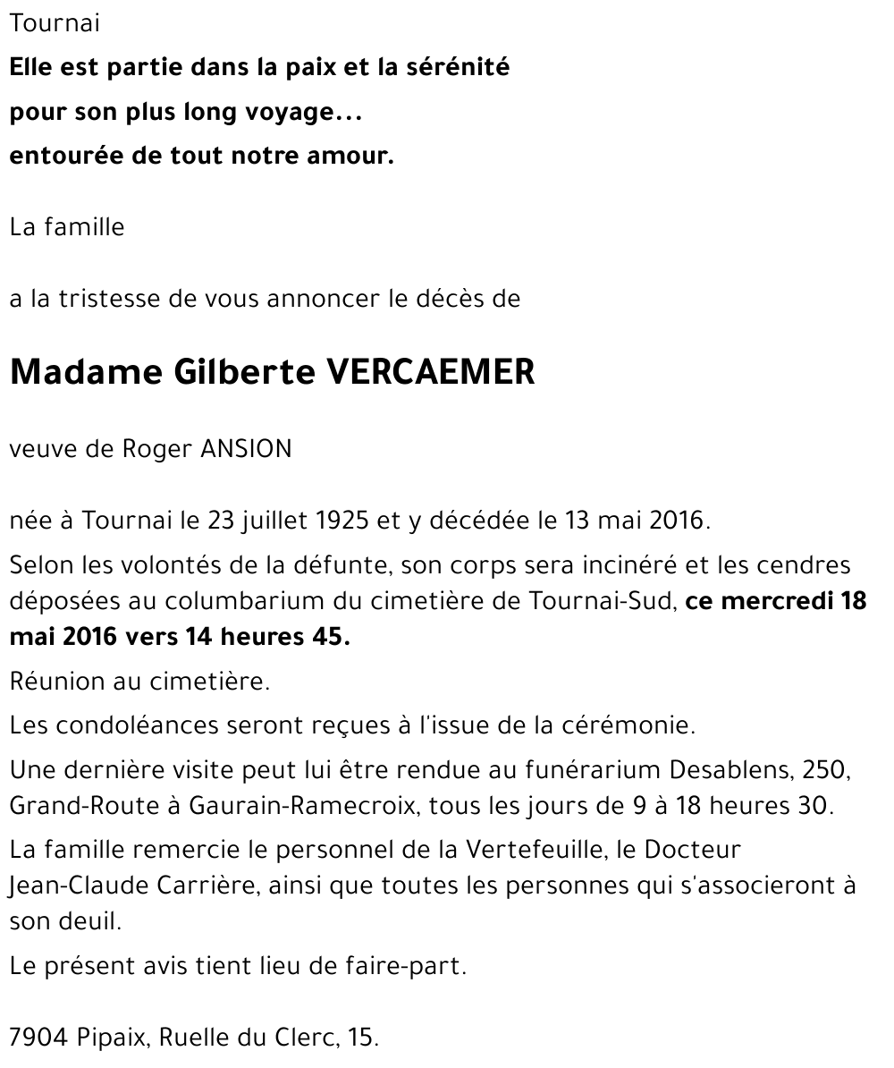 Gilberte VERCAEMER