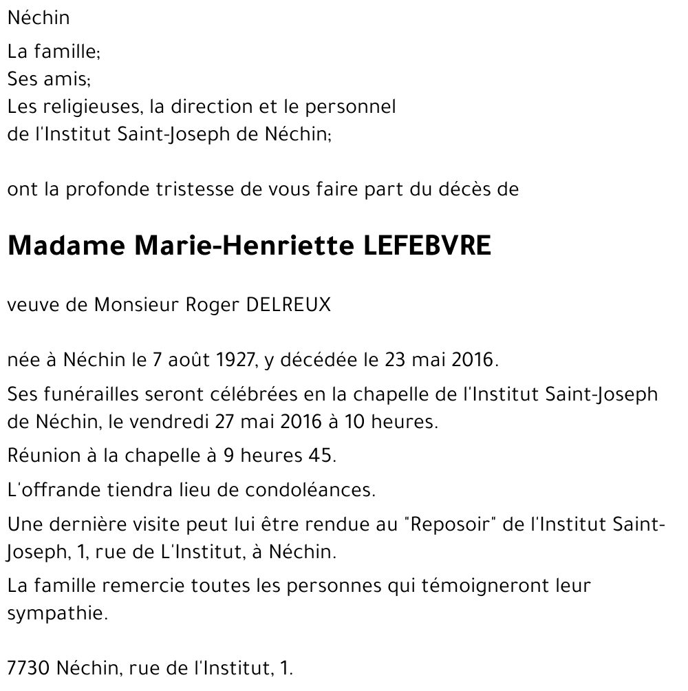 Marie-Henriette LEFEBVRE