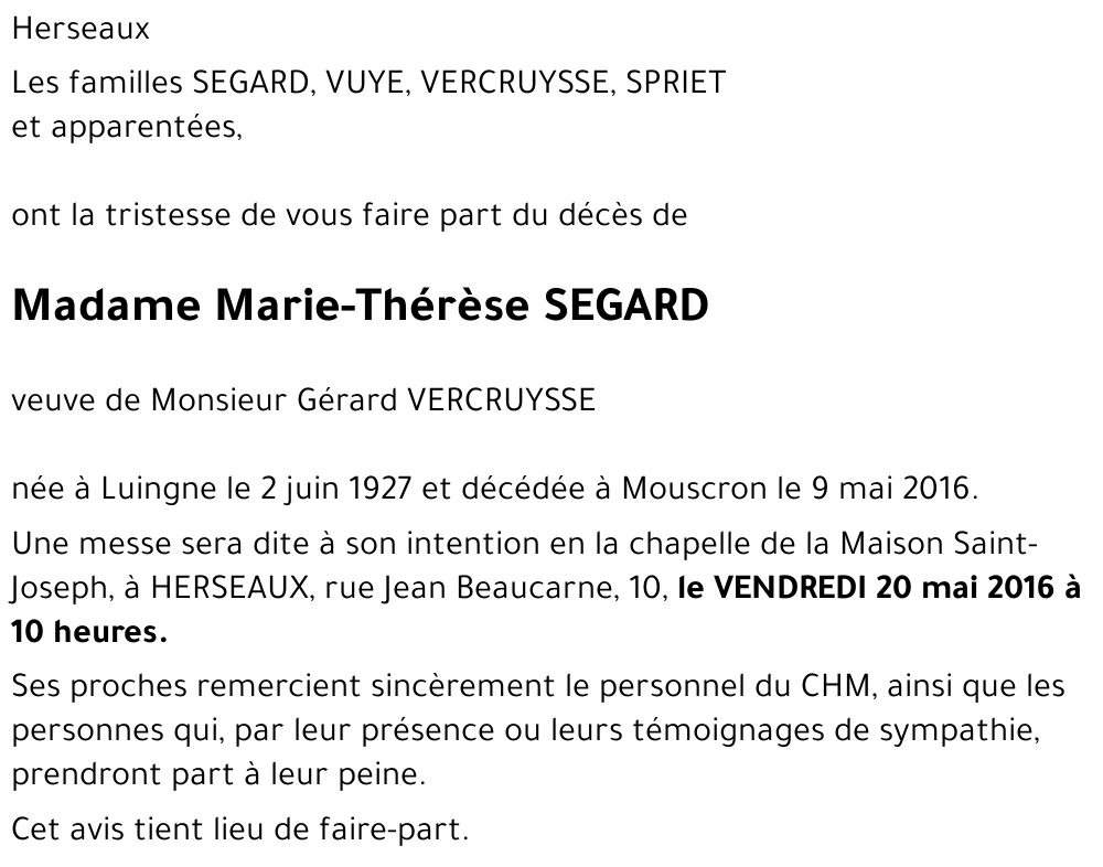 Marie-Thérèse SEGARD