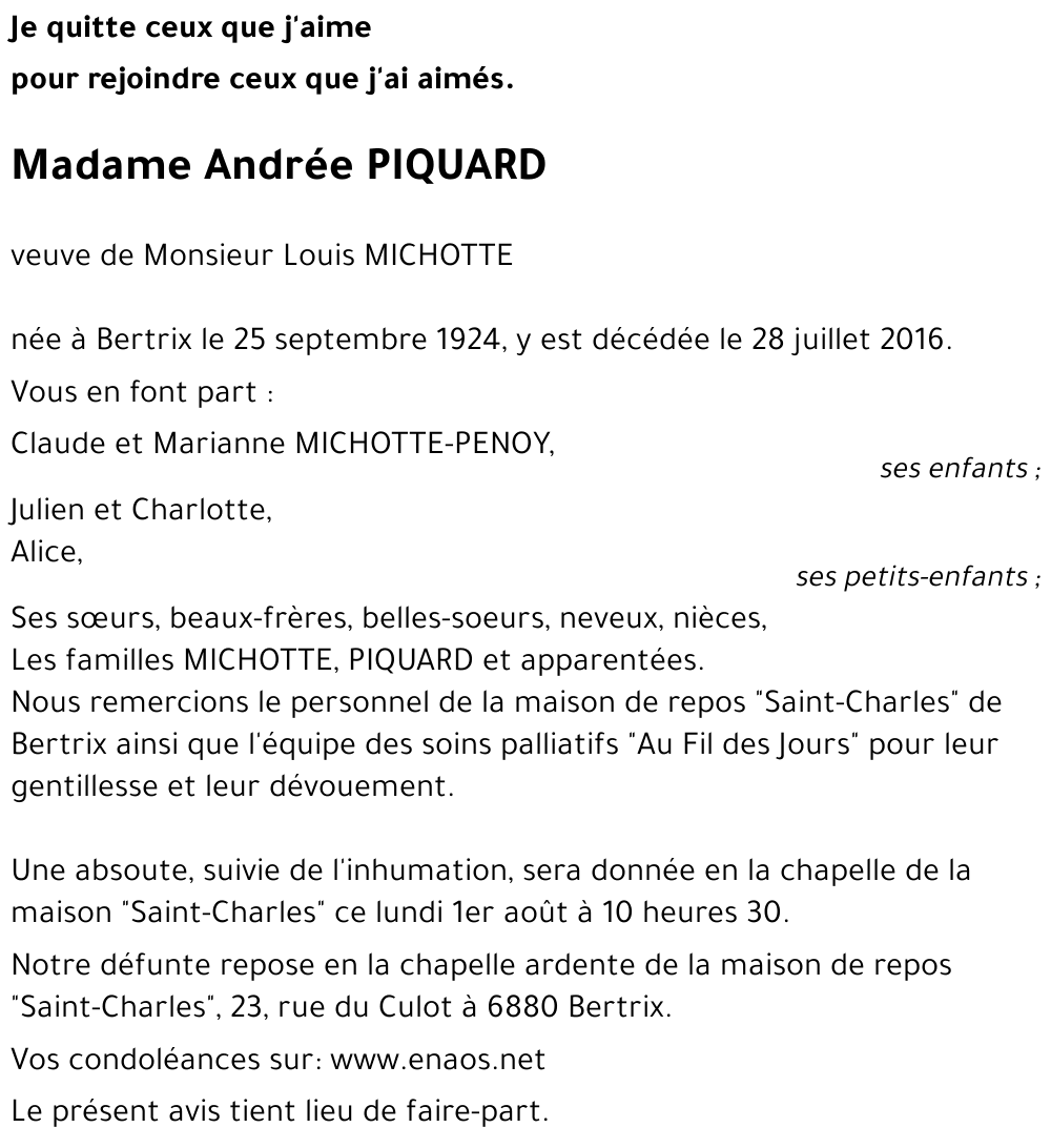 Andrée PIQUARD