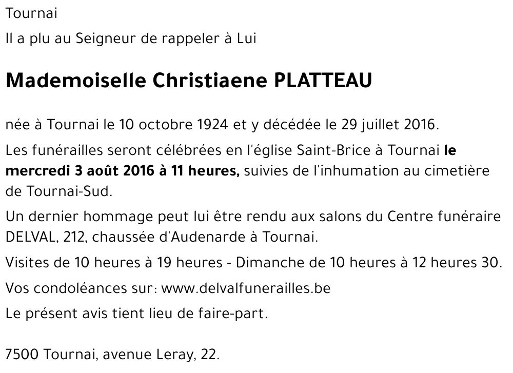 Christiaene PLATTEAU