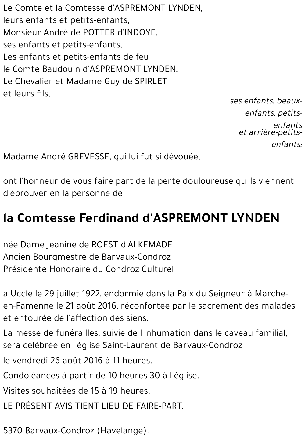 d'ASPREMONT LYNDEN -