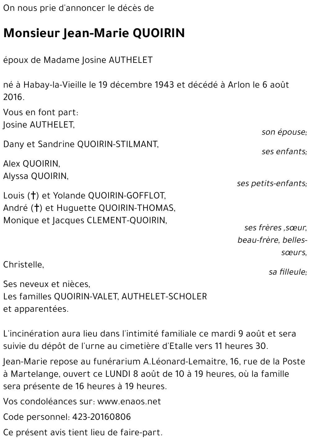 Jean-Marie QUOIRIN