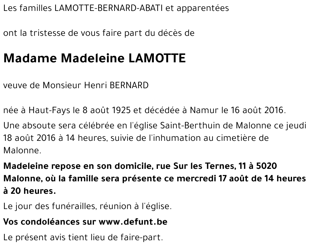 Madeleine LAMOTTE