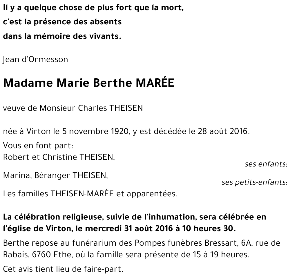 Marie Berthe MARÉE 