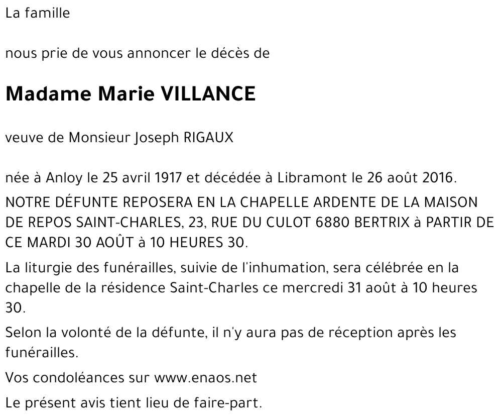 Marie VILLANCE