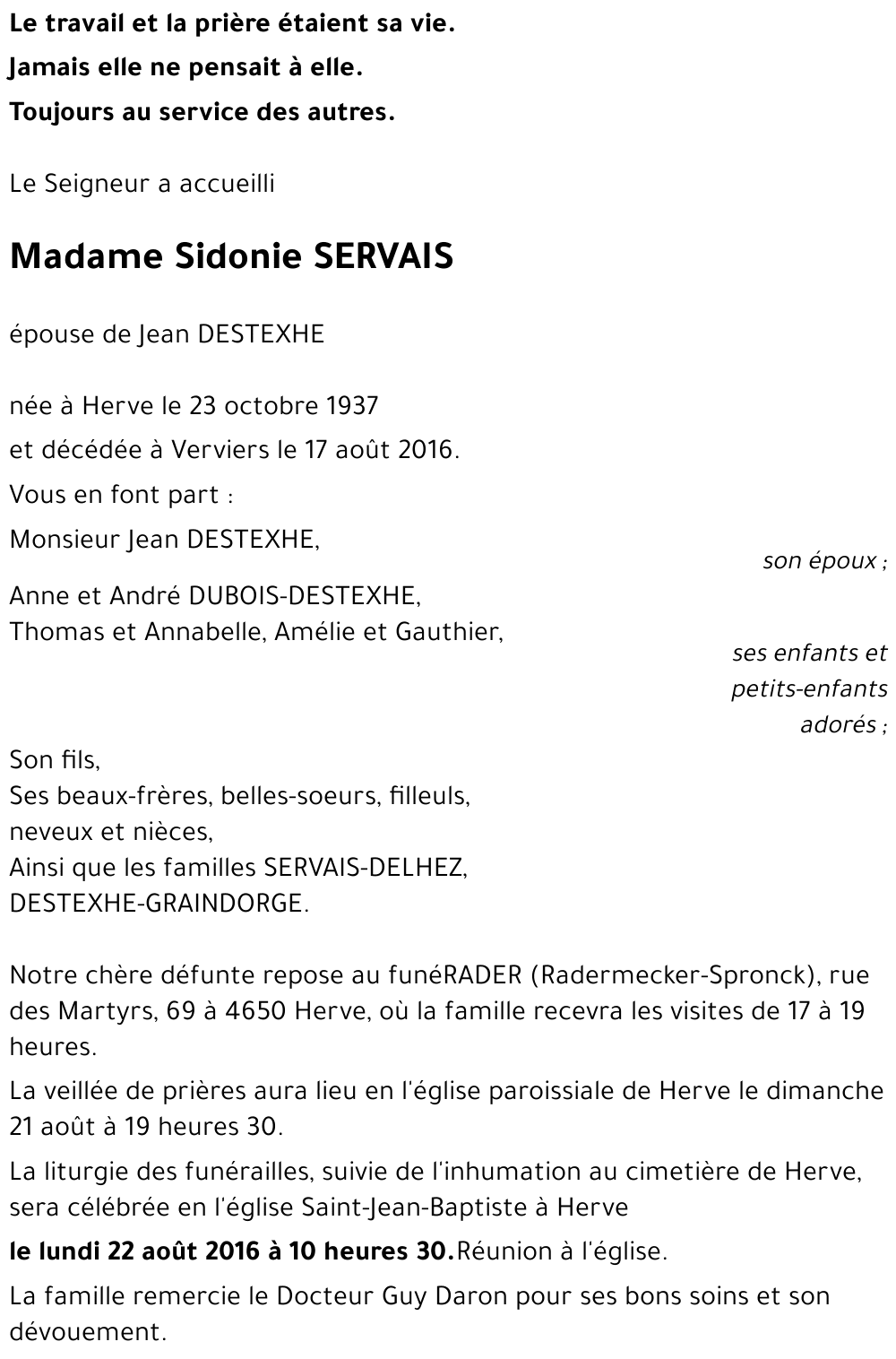 Sidonie SERVAIS