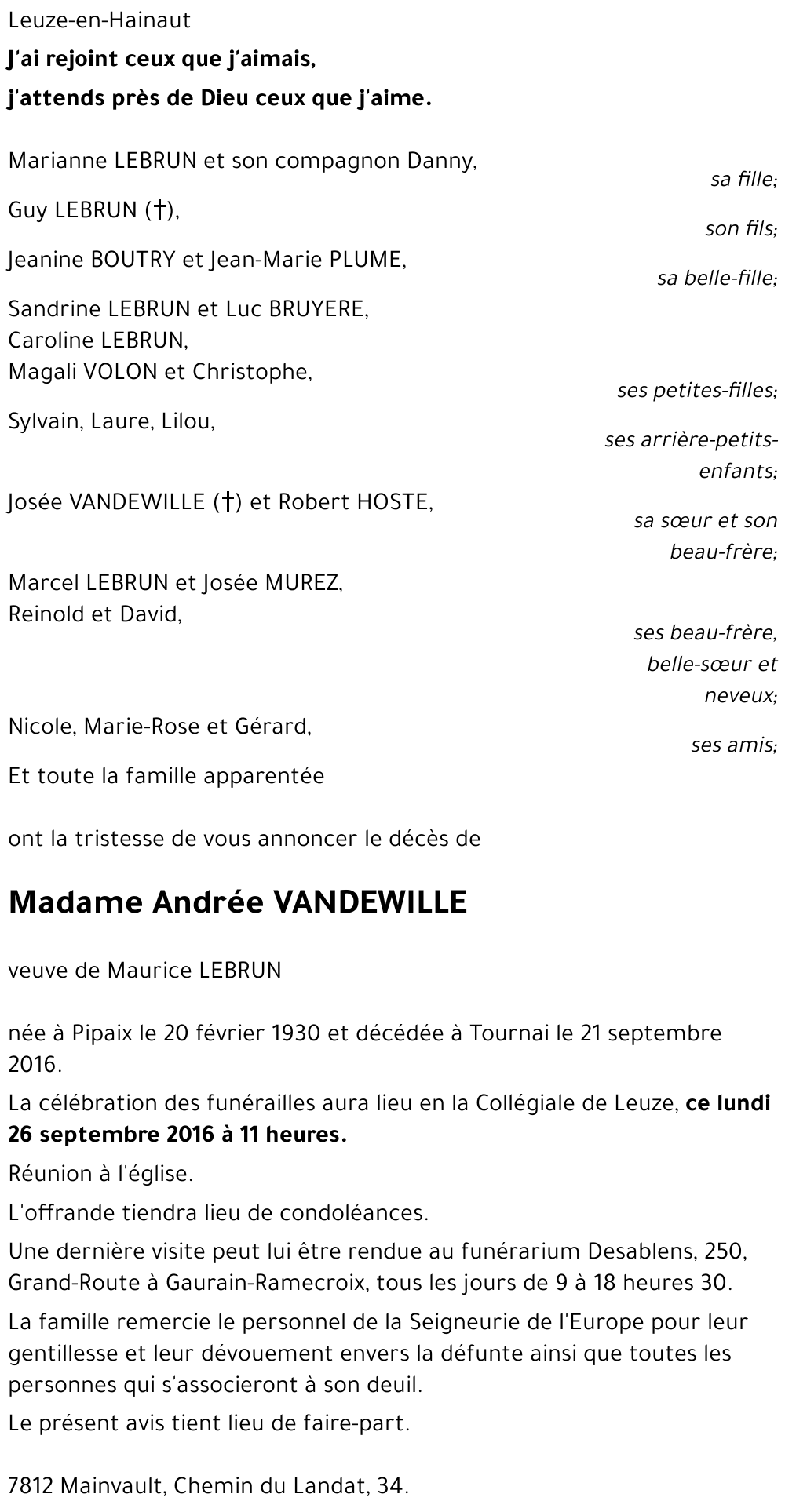 Andrée VANDEWILLE