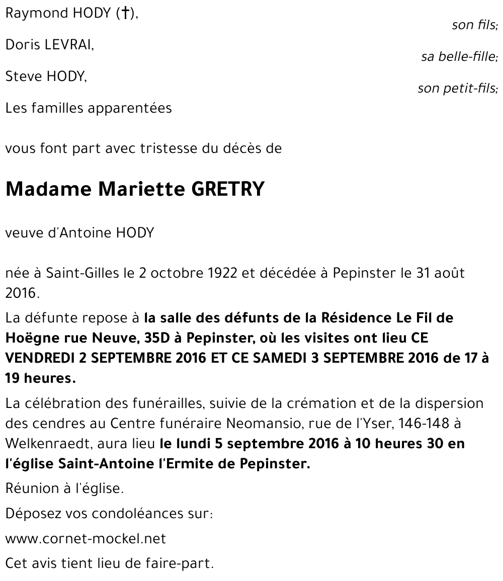 Mariette GRETRY