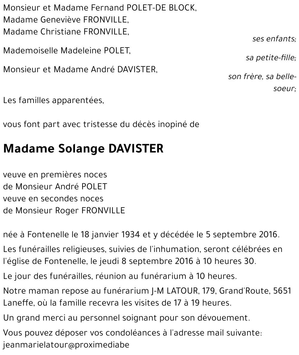 Solange DAVISTER