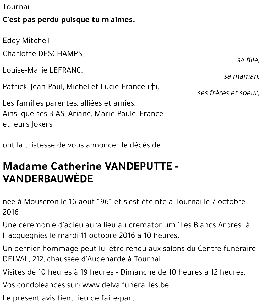 Catherine VANDEPUTTE -  VANDERBAUWEDE