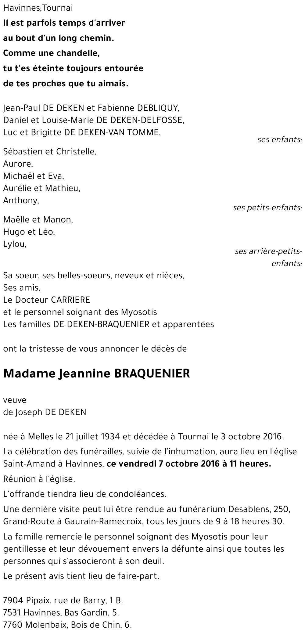 Jeannine BRAQUENIER