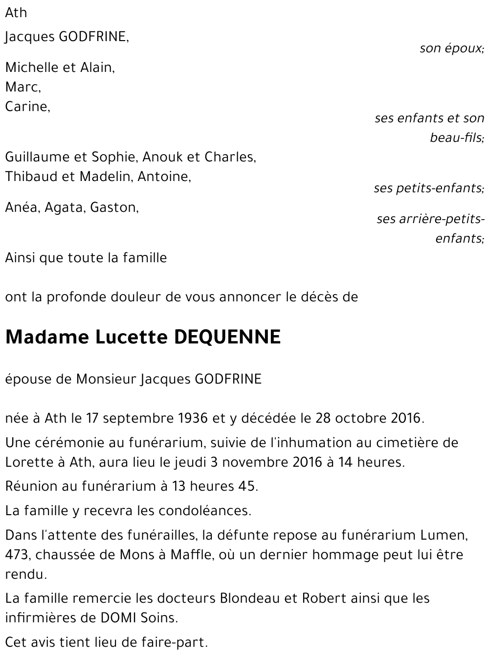 Lucette DEQUENNE