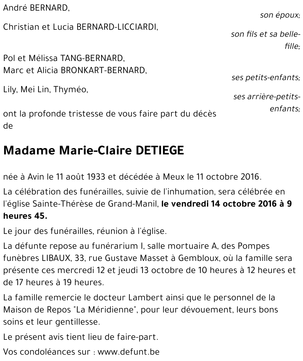 Marie-Claire DETIEGE