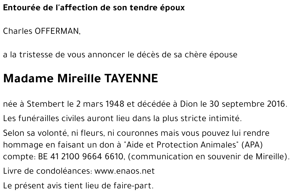 TAYENNE Mireille