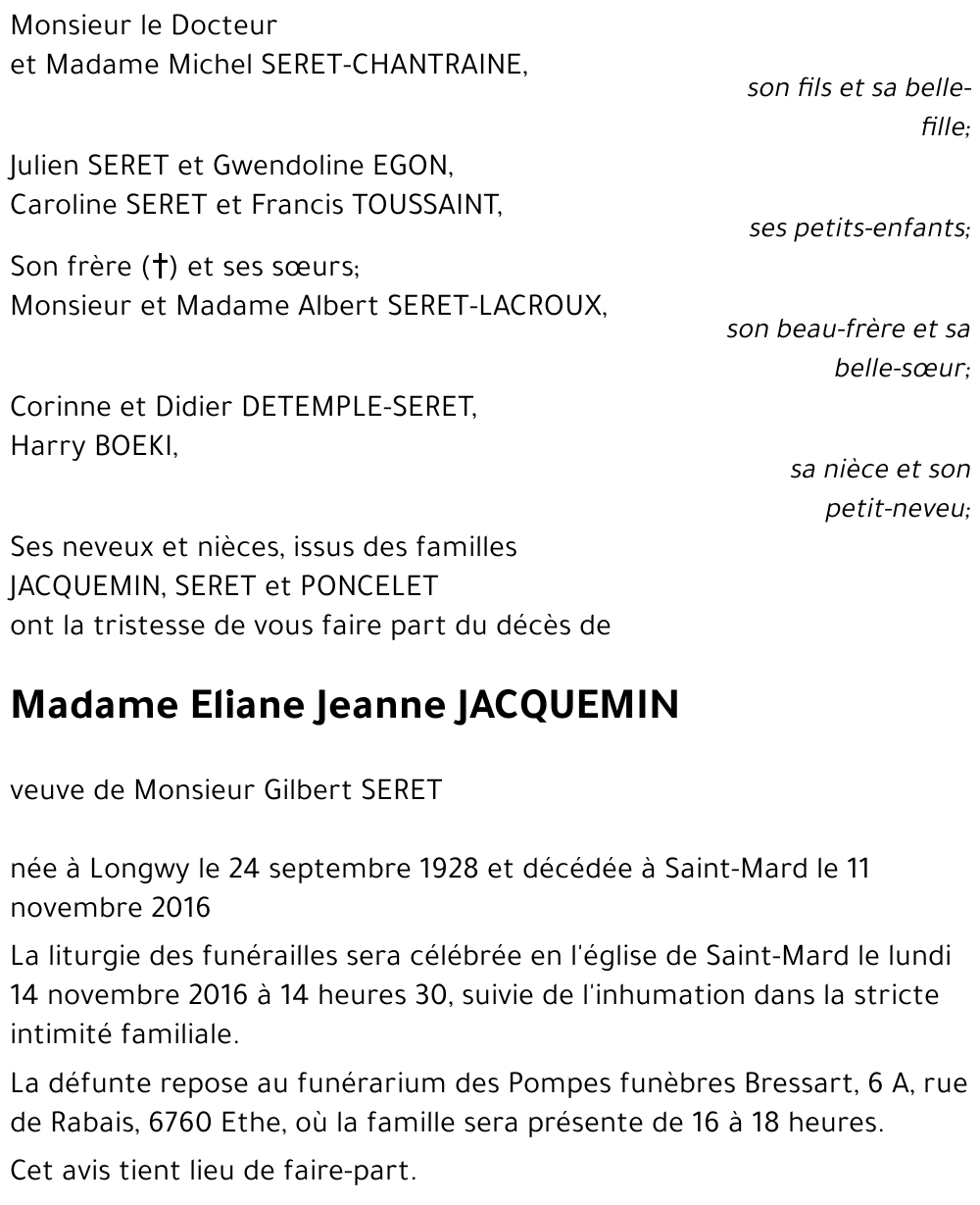 Eliane Jeanne JACQUEMIN 