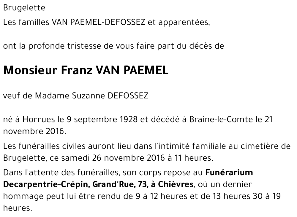 Franz VAN PAEMEL