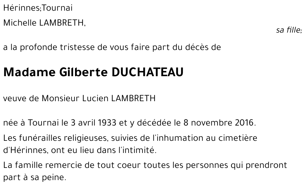 Gilberte DUCHATEAU