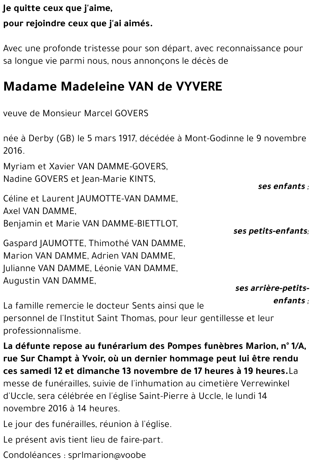 Madeleine VAN de VYVERE