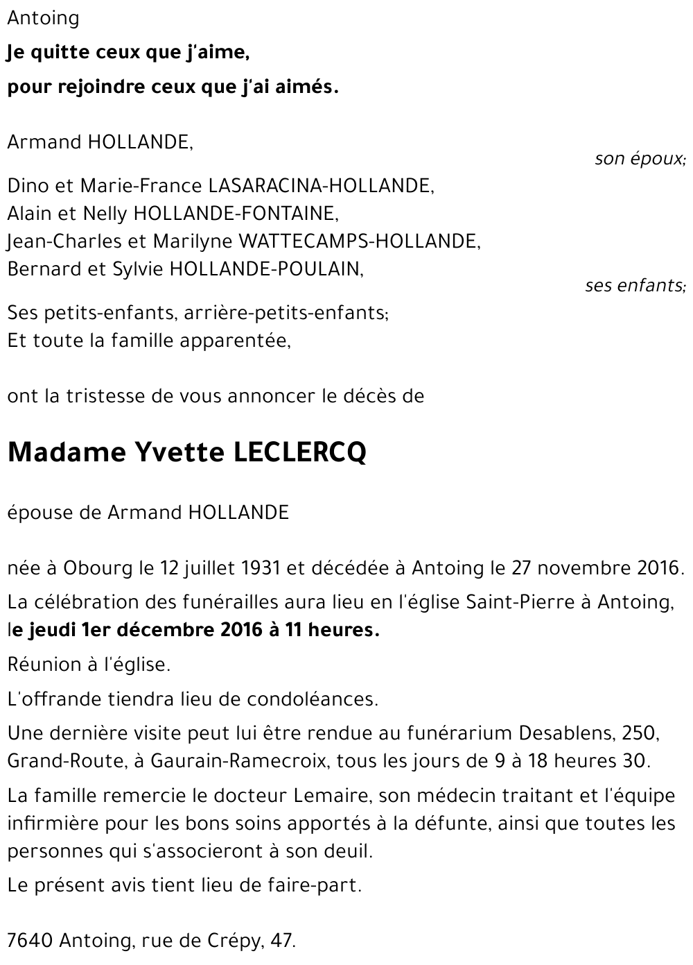 Yvette LECLERCQ