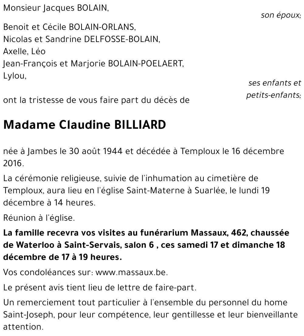 Claudine BILLIARD