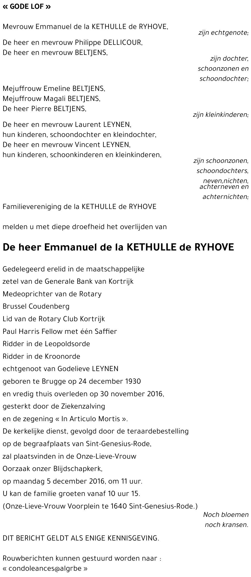 Emmanuel de la KETHULLE de RYHOVE