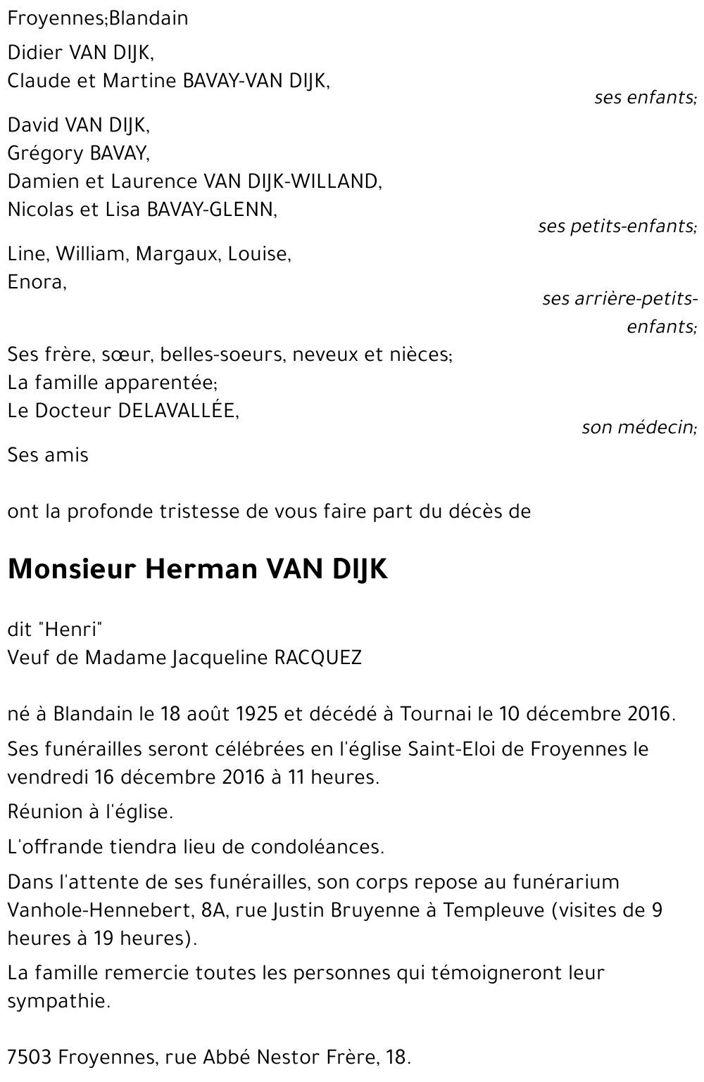 Herman (dit Henri) VAN DIJK