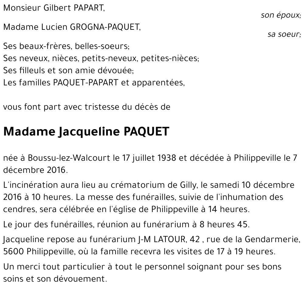 Jacqueline PAQUET