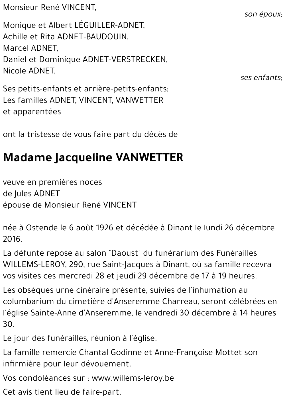 Jacqueline VANWETTER