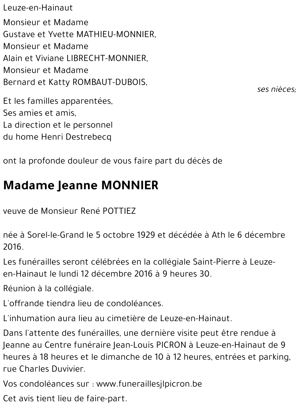 Jeanne MONNIER