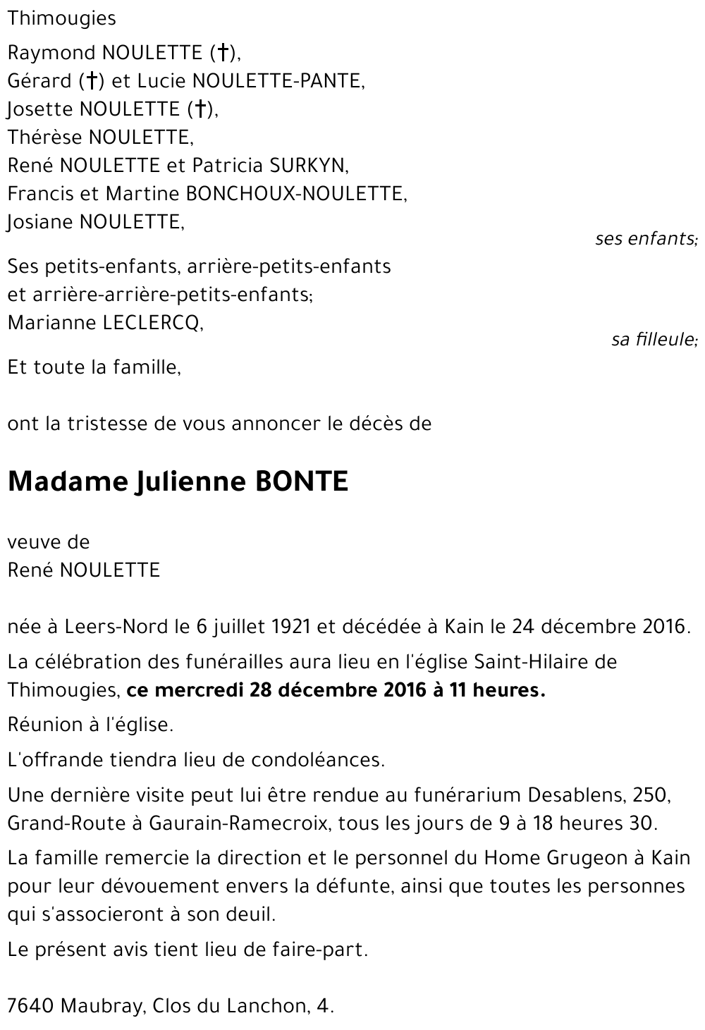 Julienne BONTE