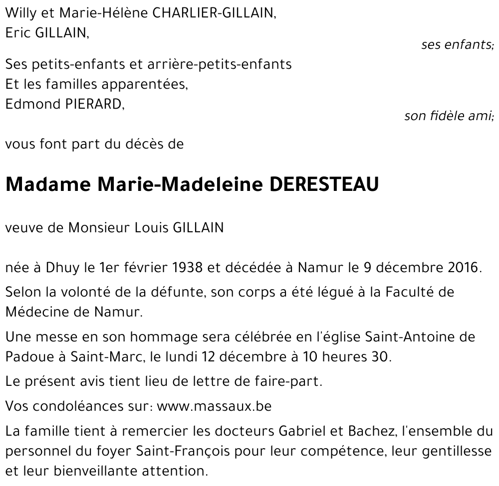 Marie Madeleine DERESTEAU