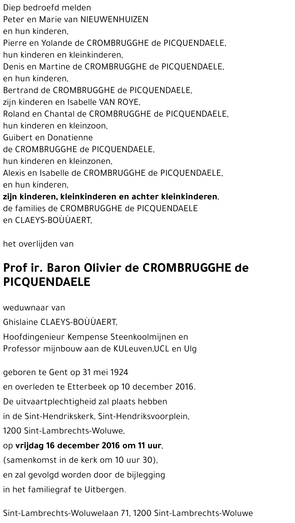 Olivier de CROMBRUGGHE de PICQUENDAELE