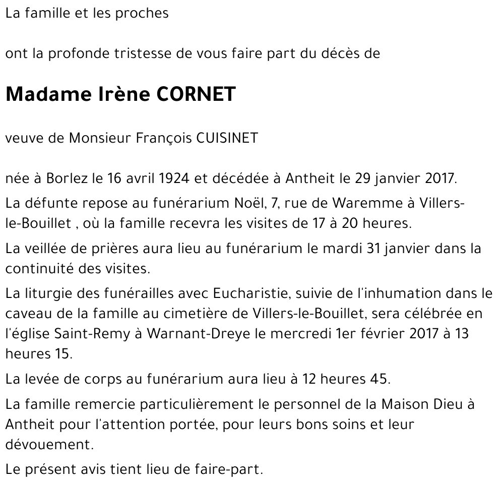 Irène CORNET