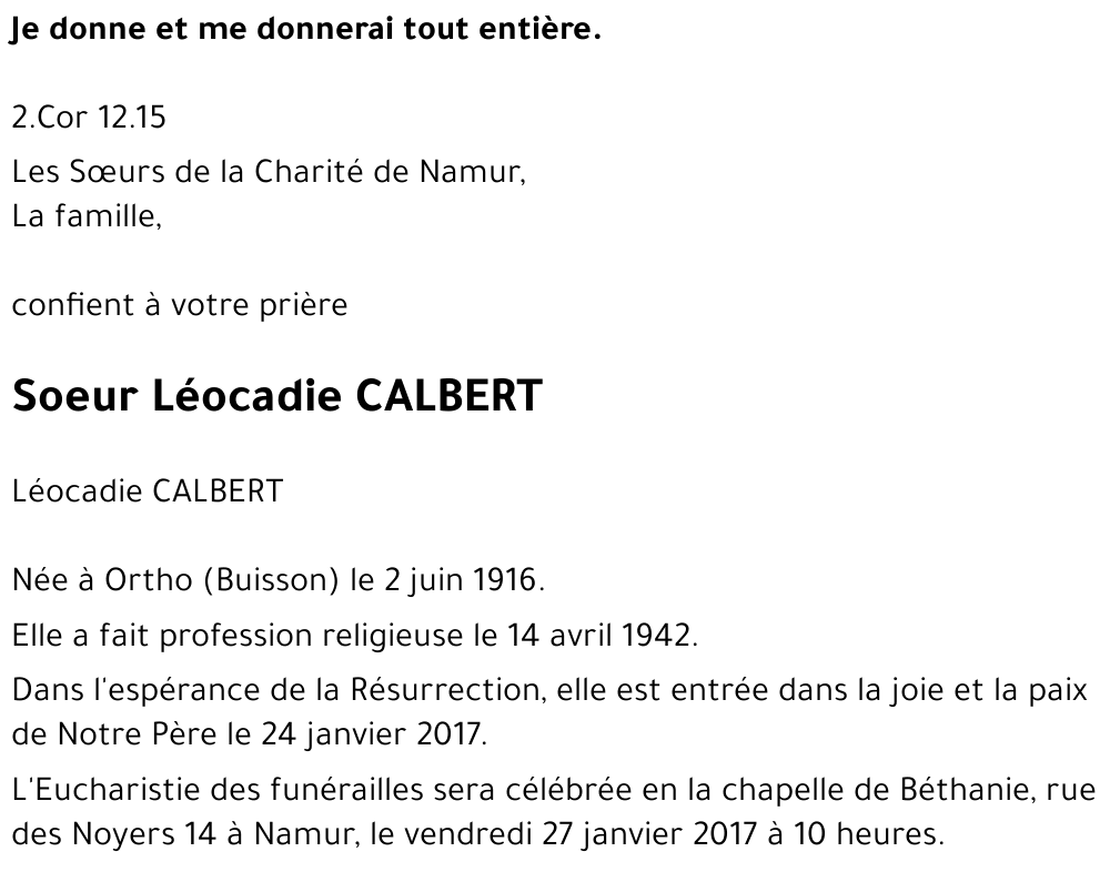 Léocadie CALBERT