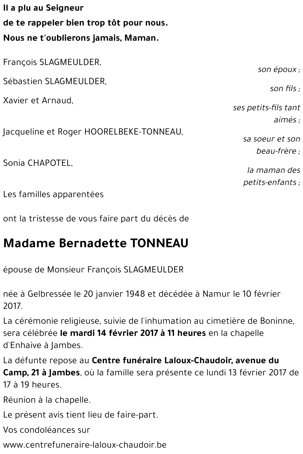 Bernadette TONNEAU