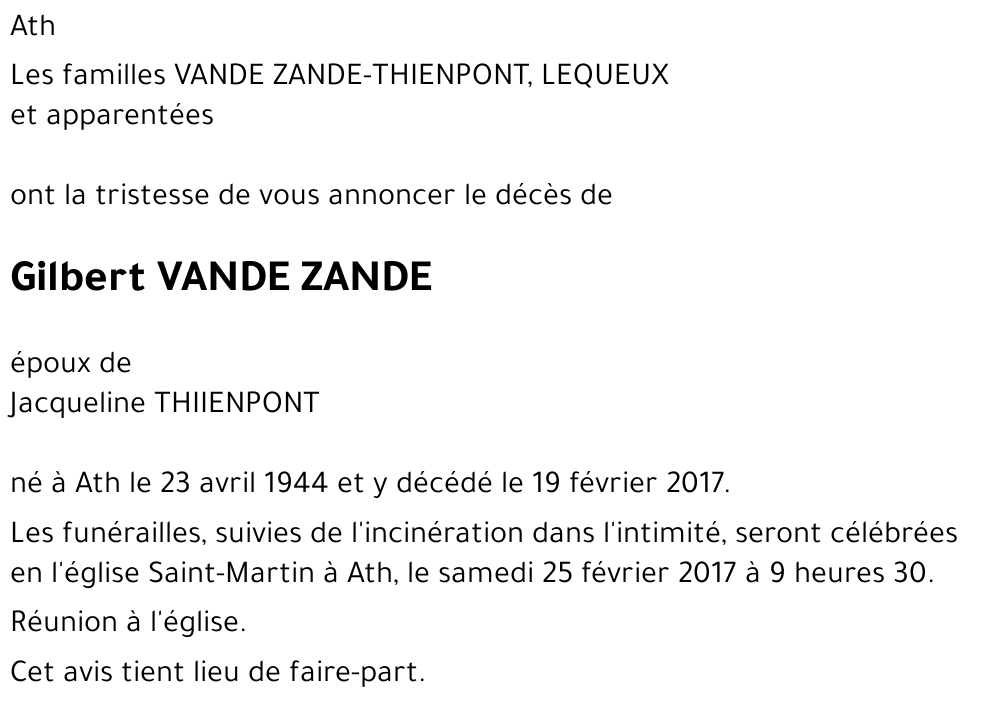 Gilbert VANDE ZANDE