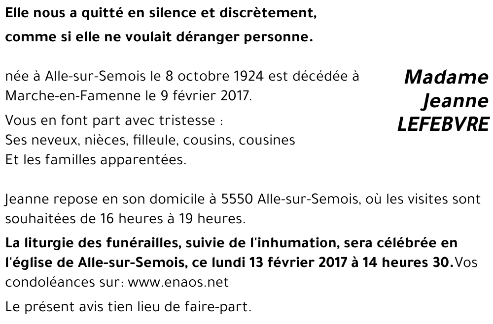 Jeanne LEFEBVRE
