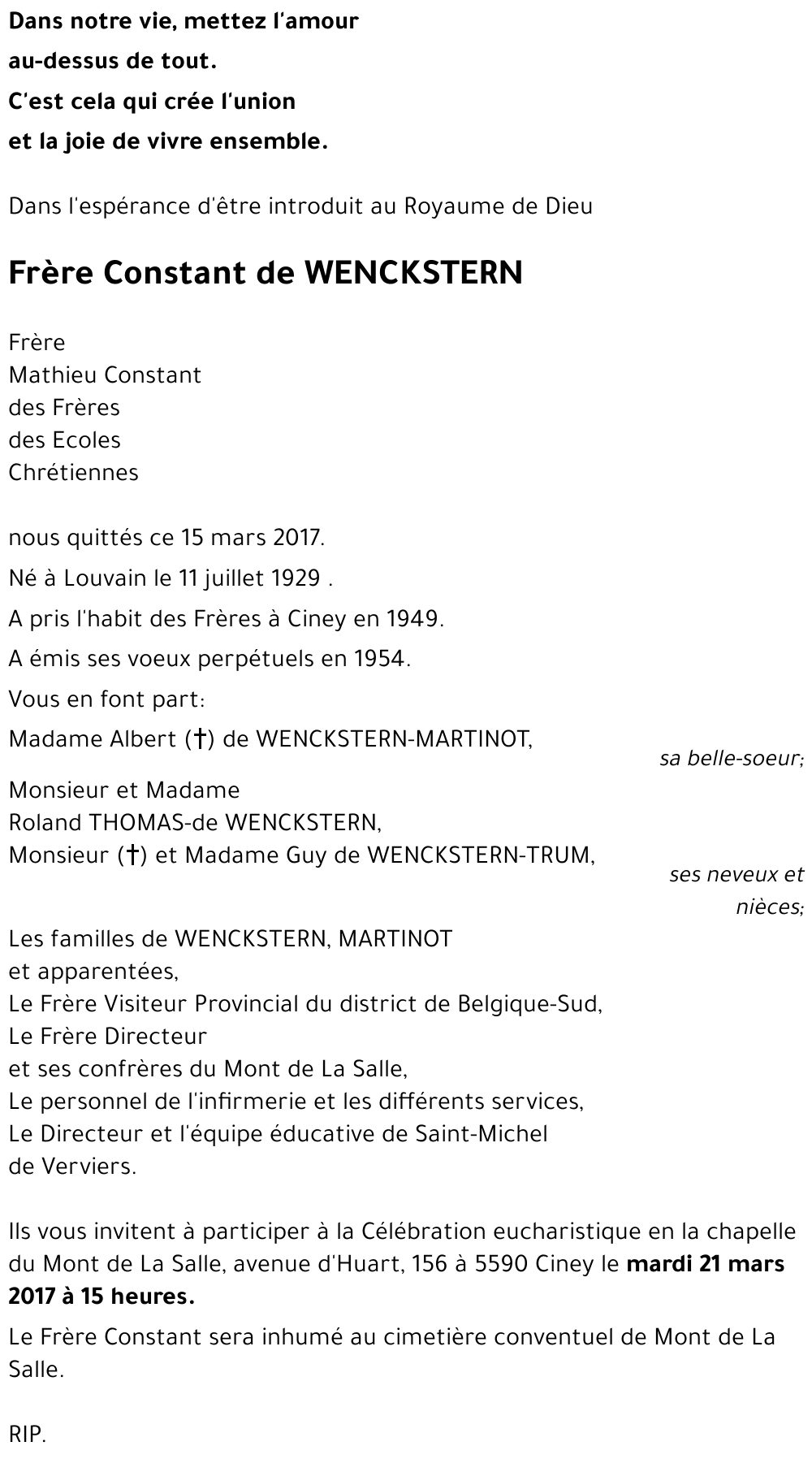 Frère Constant de WENCKSTERN