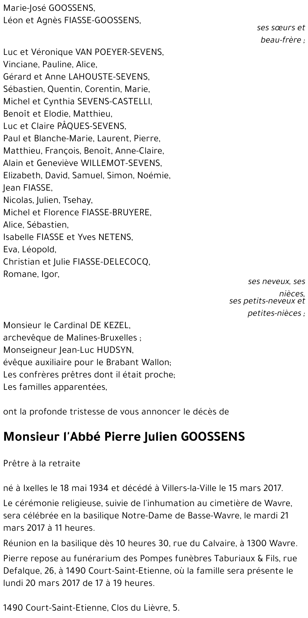 l'Abbé Pierre Julien GOOSSENS