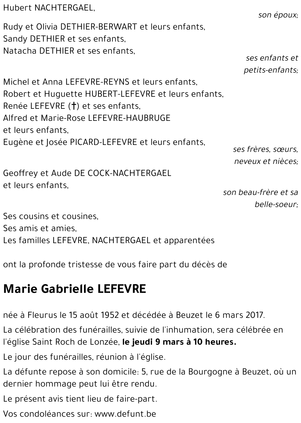 Marie Gabrielle LEFEVRE