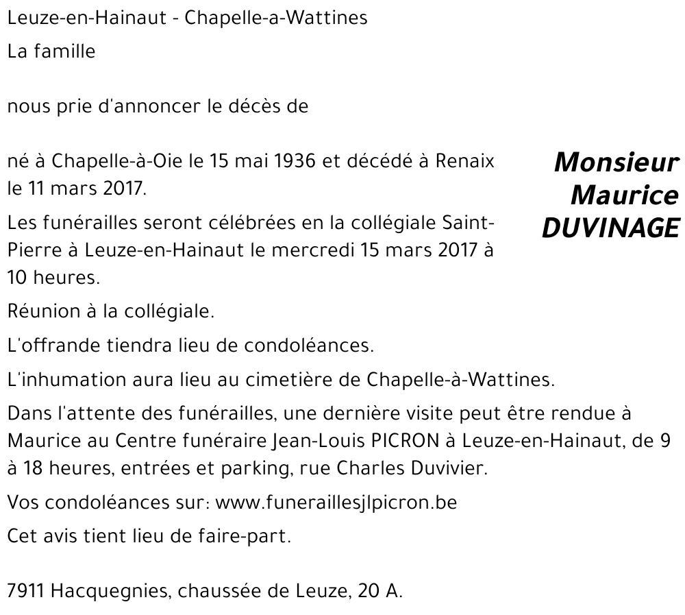 Maurice DUVINAGE