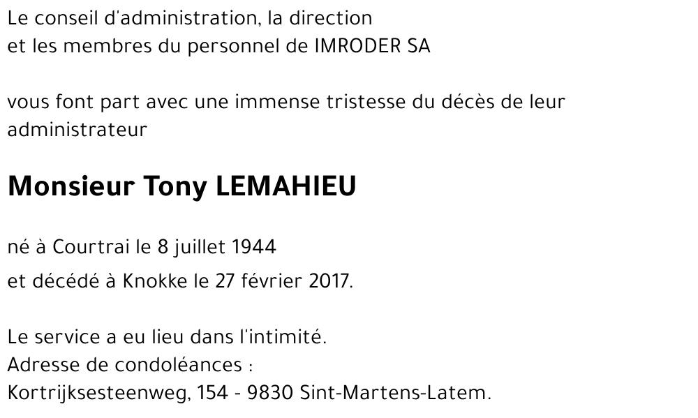Tony LEMAHIEU