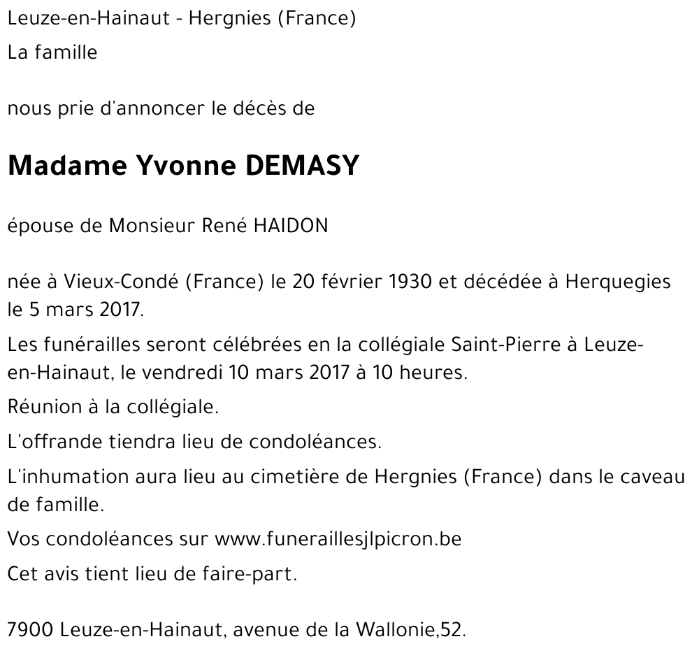 Yvonne DEMASY