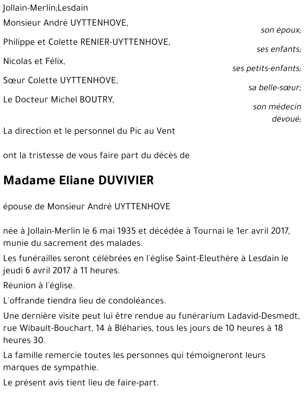 Eliane DUVIVIER