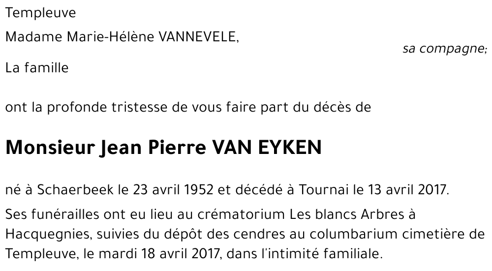 Jean Pierre VAN EYKEN