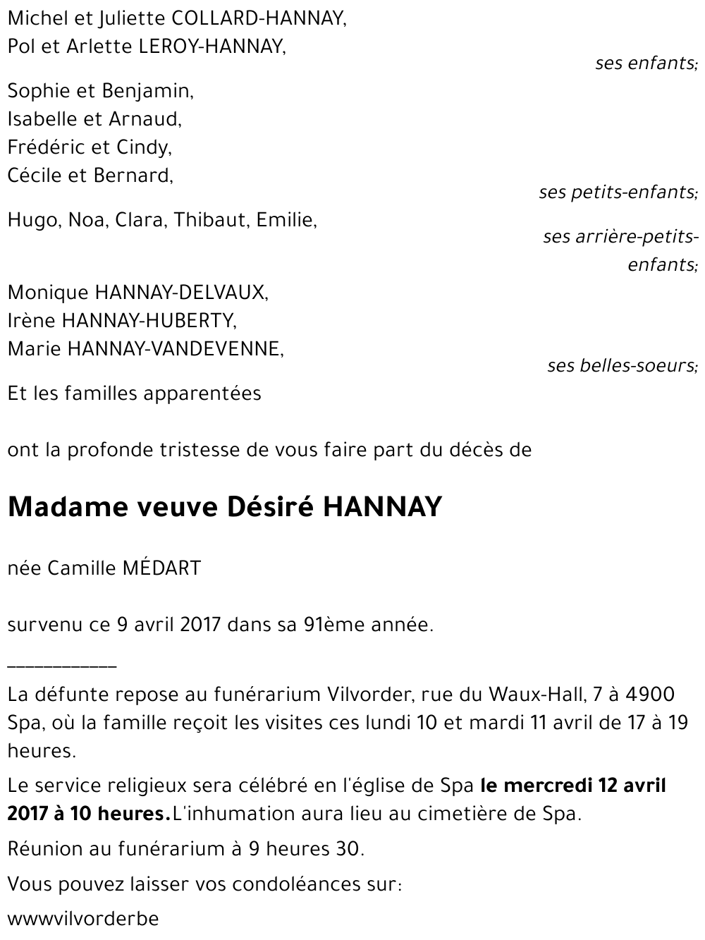 veuve Désiré HANNAY