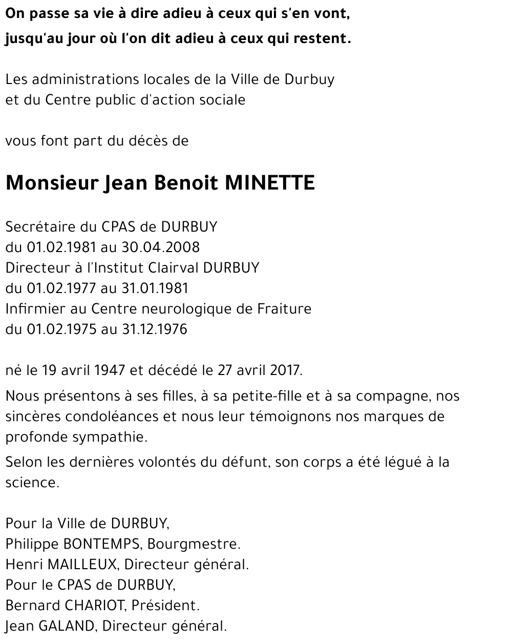 Jean Benoit MINETTE